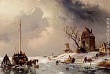 Charles Henri Joseph Leickert Famous Paintings - Figures Loading A Horse-Drawn Cart On The Ice